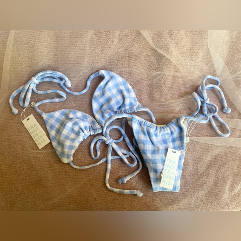 Frankie's Bikinis (NWT) Tie-String Blue Gingham Bikini